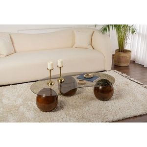 Masuta de cafea, Cerritos, Sphere, 120x30x70 cm, Sticla temperata, Nuc / Bronz imagine