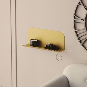 Raft de perete, Cerritos, Long Pouch, 55x23x12 cm, Metal, Auriu imagine