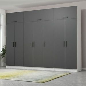 Dulap pentru haine, Minerva, Kale, 315x255x52 cm, PAL, Antracit/Alb imagine