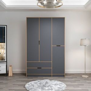Dulap pentru haine, Minerva, Elina, 140x208x52 cm, PAL, Antracit / Dore imagine