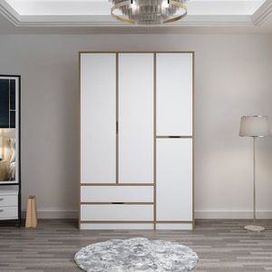Dulap pentru haine, Minerva, Elina, 140x208x52 cm, PAL, Alb / Dore imagine