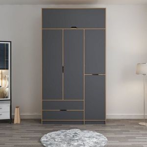 Dulap pentru haine, Minerva, Elina, 140x253x52 cm, PAL, Antracit / Dore imagine