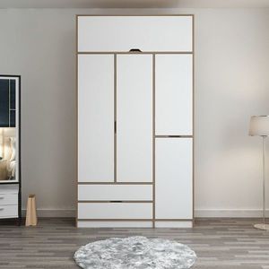 Dulap pentru haine, Minerva, Elina, 140x253x52 cm, PAL, Alb / Dore imagine