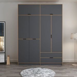 Dulap pentru haine, Minerva, Elina, 185x253x52 cm, PAL, Antracit / Dore imagine