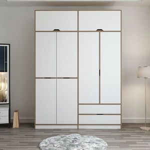 Dulap pentru haine, Minerva, Elina, 185x253x52 cm, PAL, Alb / Dore imagine