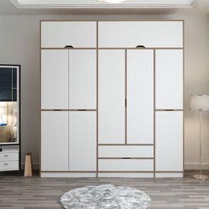 Dulap pentru haine, Minerva, Elina, 232x253x52 cm, PAL, Alb / Dore imagine