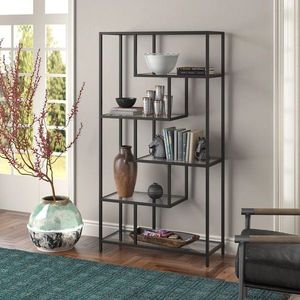 Corp biblioteca, Modara, By-30, 90x172x30 cm, Sticla temperata, Negru / Transparent imagine