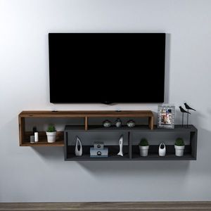 Comoda TV, Arnetti, Atlantis, 160x42 cm, PAL, Nuc deschis / Antracit imagine