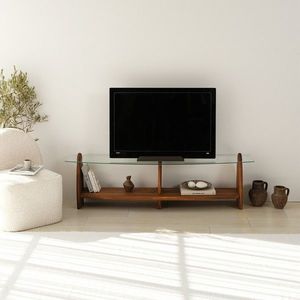 Comoda TV, Neostill, Surf, 160x45x35 cm, Sticla temperata, Castaniu / Transparent imagine