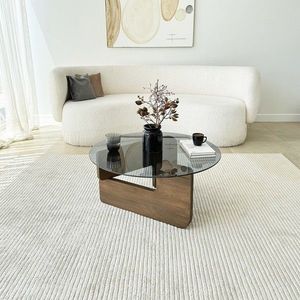Masuta de cafea, Neostill, Mia, 75x35x75 cm, Sticla temperata, Nuc / Fume imagine