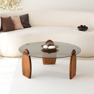 Masuta de cafea, Neostill, Surf, 90x41x90 cm, Sticla temperata, Castan / Fume imagine