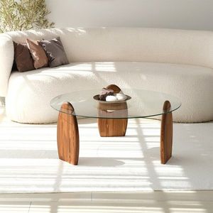 Masuta de cafea, Neostill, Surf, 90x41x90 cm, Sticla temperata, Castaniu / Transparent imagine