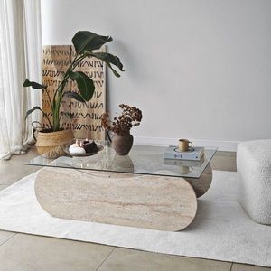 Masuta de cafea, Neostill, Brise, 105x35x65 cm, Sticla temperata, Travertin / Transparent imagine