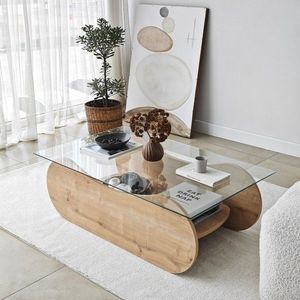 Masuta de cafea, Neostill, Brise, 105x35x65 cm, Sticla temperata, Stejar Safir / Transparent imagine