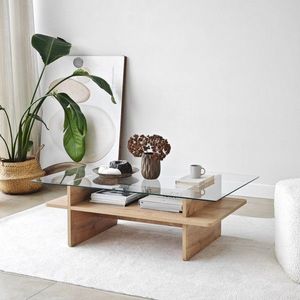 Masuta de cafea, Neostill, Saga Rectangle, 105x35x65 cm, Sticla temperata, Safir / Transparent imagine