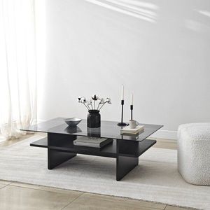 Masuta de cafea, Neostill, Saga Rectangle, 105x35x65 cm, Sticla temperata, Negru / Fume imagine