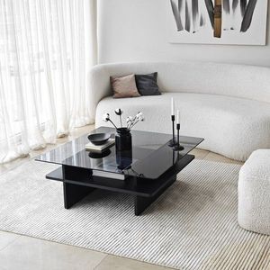 Masuta de cafea, Neostill, Saga Square, 90x35x90 cm, Sticla temperata, Negru / Fume imagine