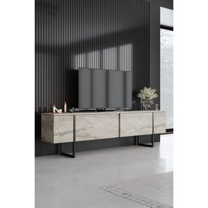 Comoda TV, Bexley, Luxe, 180x30x50 cm, PAL, Travertin / Negru imagine