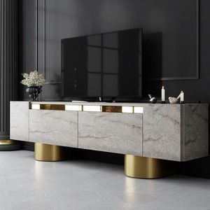 Comoda TV, Bexley, Bohem, 180x50x30 cm, PAL, Travertin / Auriu imagine