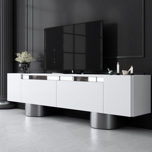 Comoda TV, Bexley, Bohem, 180x50x30 cm, PAL, Alb / Argintiu imagine
