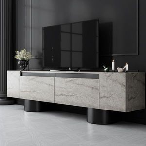 Comoda TV, Bexley, Bohem, 180x50x30 cm, PAL, Travertin / Negru imagine