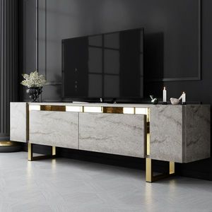 Comoda TV, Bexley, Yildiz, 180x50x30 cm, PAL, Travertin / Auriu imagine