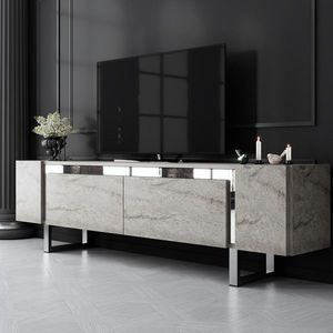 Comoda TV, Bexley, Yildiz, 180x50x30 cm, PAL, Travertin / Argint imagine
