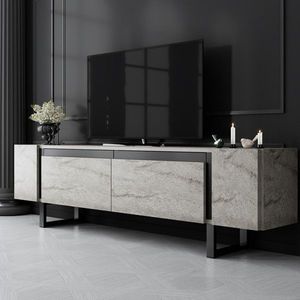 Comoda TV, Bexley, Yildiz, 180x50x30 cm, PAL, Travertin / Negru imagine