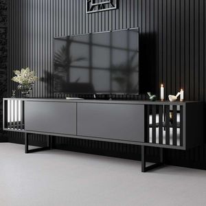 Comoda TV, Bexley, Chrome Line, 180x30x48 cm, PAL, Antracit / Negru imagine