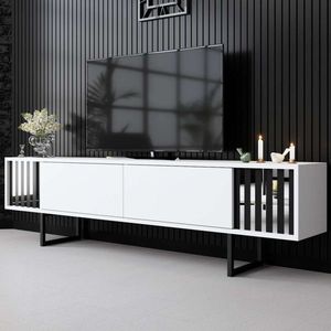 Comoda TV, Bexley, Chrome Line, 180x30x48 cm, PAL, Alb/Negru imagine