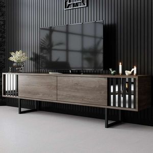 Comoda TV, Bexley, Chrome Line, 180x30x48 cm, PAL, Nuc / Negru imagine