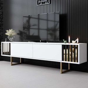 Comoda TV, Bexley, Gold Line, 180x30x48 cm, PAL, Alb/Auriu imagine