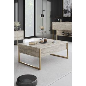 Masuta de cafea, Bexley, Luxe, 90x60x40 cm, PAL, Travertin / Auriu imagine
