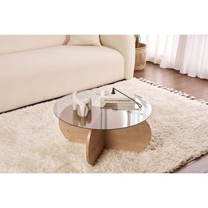 Masuta de cafea, Nordure, Aeris, 75x35x75 cm, Sticla temperata , Stejar Safir / Fume imagine