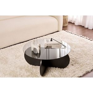 Masuta de cafea, Nordure, Aeris, 75x35x75 cm, Sticla temperata , Lemn negru / Transparent imagine