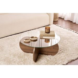 Masuta de cafea, Nordure, Aeris, 75x35x75 cm, Sticla temperata , Nuc / Transparent imagine