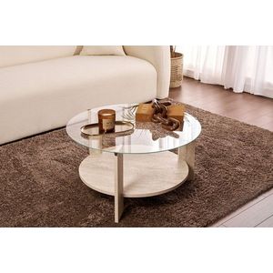 Masuta de cafea, Nordure, Clara, 75x40x75 cm, Sticla temperata , Travertin / Transparent imagine
