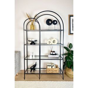 Corp biblioteca, Caliente, Twin, 100x175x30 cm, Sticla temperata, Negru/Transparent imagine