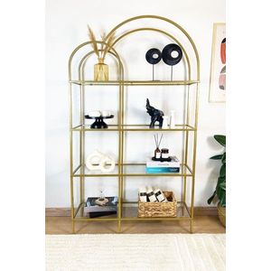 Corp biblioteca, Caliente, Twin, 100x175x30 cm, Sticla temperata, Auriu / Transparent imagine