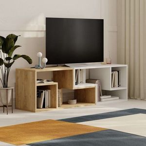 Comoda TV, Homitis, Glis, 145x44 cm, PAL, Stejar Safir / Alb imagine