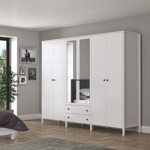Dulap pentru haine, Cordelia, FRN-10011, 240x195x54 cm, PAL, Maro/Alb imagine