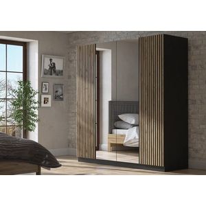 Dulap pentru haine, Cordelia, FRN-9006, 180x190x55 cm, PAL, Lemn / Negru / Pin Atlantic imagine