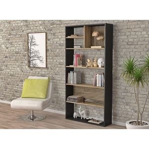 Corp biblioteca, Cordelia, FRN-9013, 90x180x25 cm, PAL, Lemn / Negru / Pin Atlantic imagine