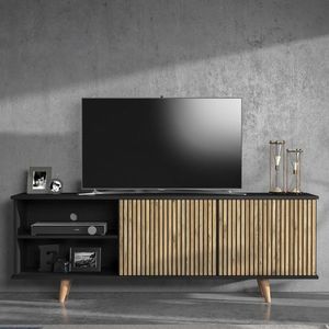 Comoda TV, Cordelia, FRN-9002-3, 180x64x35 cm, PAL, Lemn / Negru / Pin Atlantic imagine