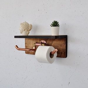 Raft de perete, Evila Originals, Cop055, 40x16x14 cm, Lemn, Nuc / Rose Gold imagine