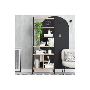Corp biblioteca, Elegance, Oliva, 64x170x35 cm, PAL, Stejar safir / negru imagine