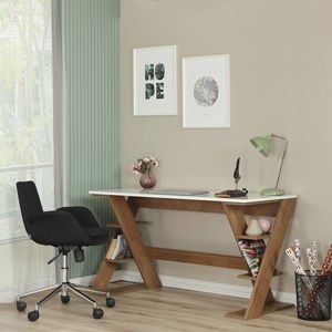 Birou, Comforty, Lungo, 140x73x60 cm, PAL, Stejar închis / Alb imagine