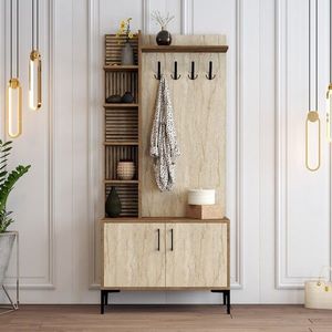 Cuier de perete, Hommy Craft, Viyana D, 90x200x35 cm, PAL, Nuc / Travertin imagine