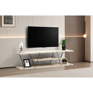 Comoda TV, Kalune Design, Canaz, 120x33x30 cm, PAL, Travertin / Negru imagine
