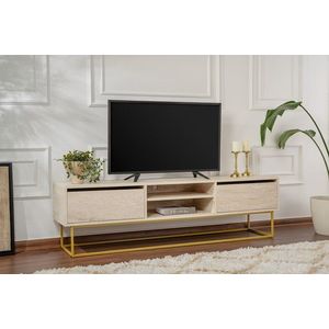 Comoda TV, Kalune Design, Escape 180, 180x50x40 cm, PAL, Travertin / Auriu imagine